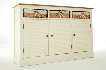 Dakota Cream 3 Door Sideboard with Rattan Baskets