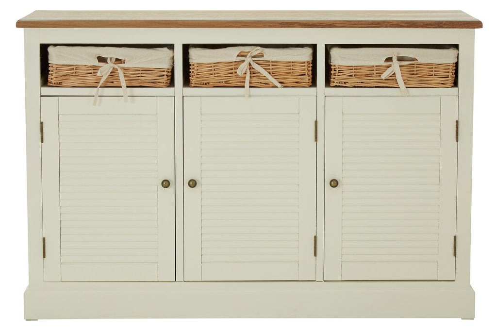 Dakota Cream 3 Door Sideboard with Rattan Baskets