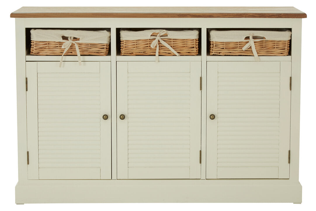 Dakota Cream 3 Door Sideboard with Rattan Baskets