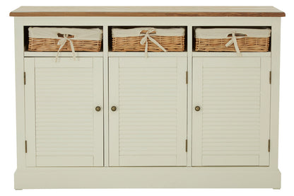 Dakota Cream 3 Door Sideboard with Rattan Baskets