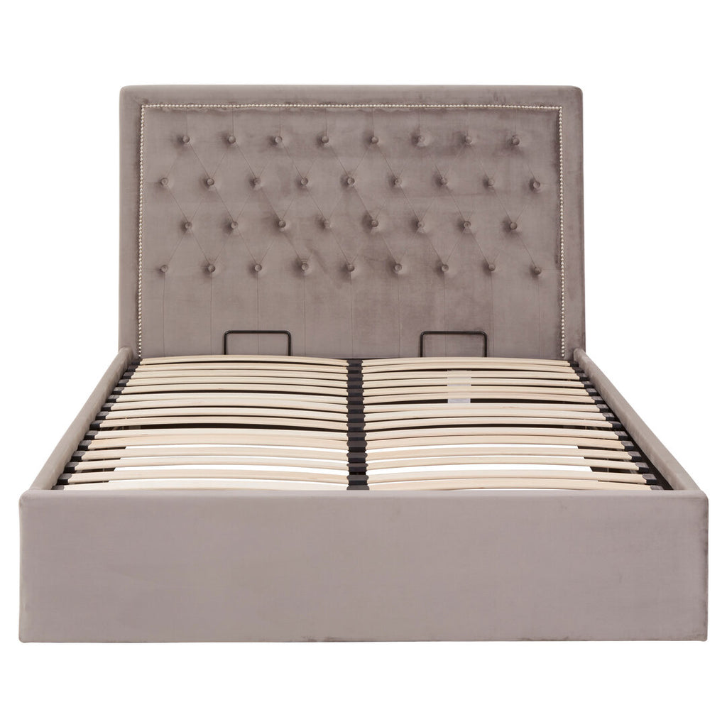 Hadley Grey Velvet Ottoman Bed Double