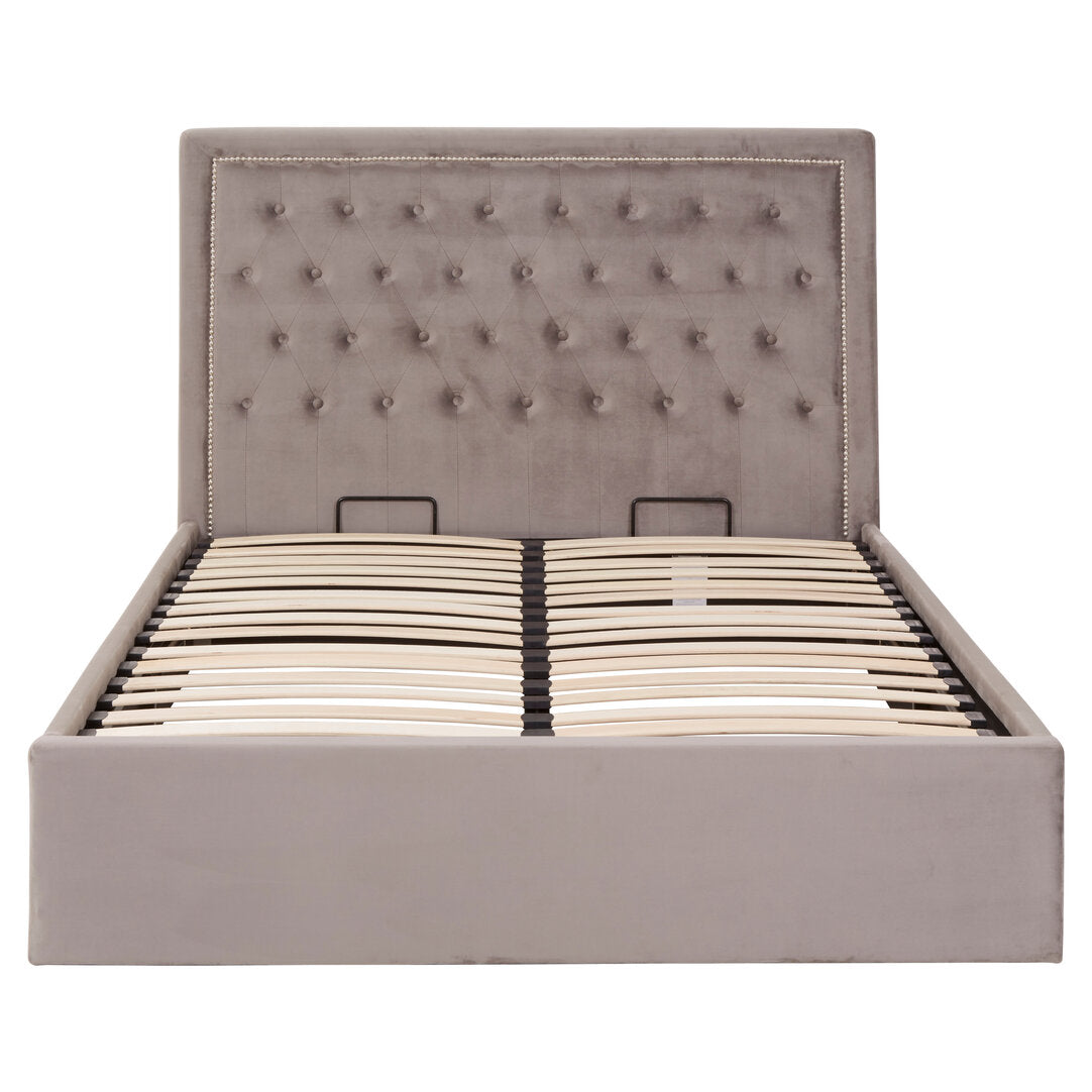 Hadley Grey Velvet Ottoman Bed Double
