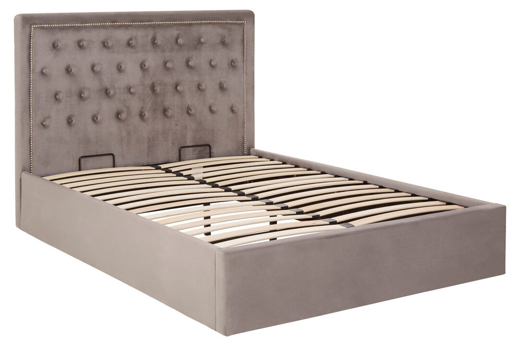 Hadley Grey Velvet Ottoman Bed Double
