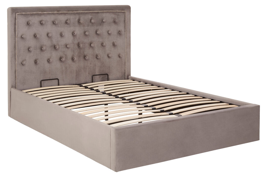 Hadley Grey Velvet Ottoman Bed Double