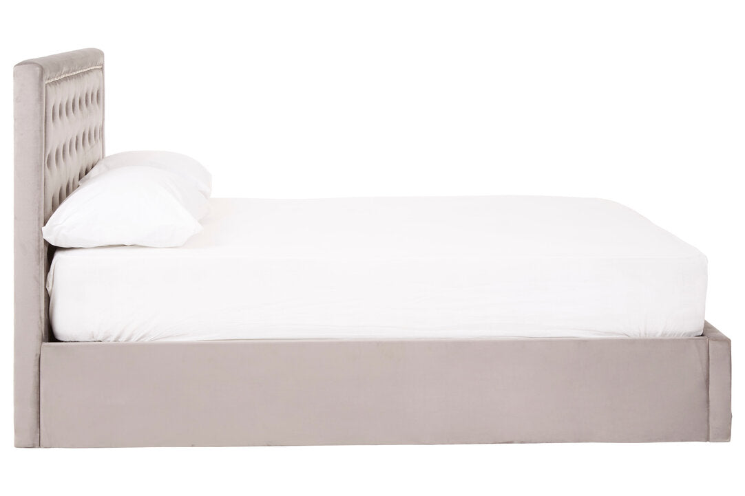 Hadley Grey Velvet Ottoman Bed Double