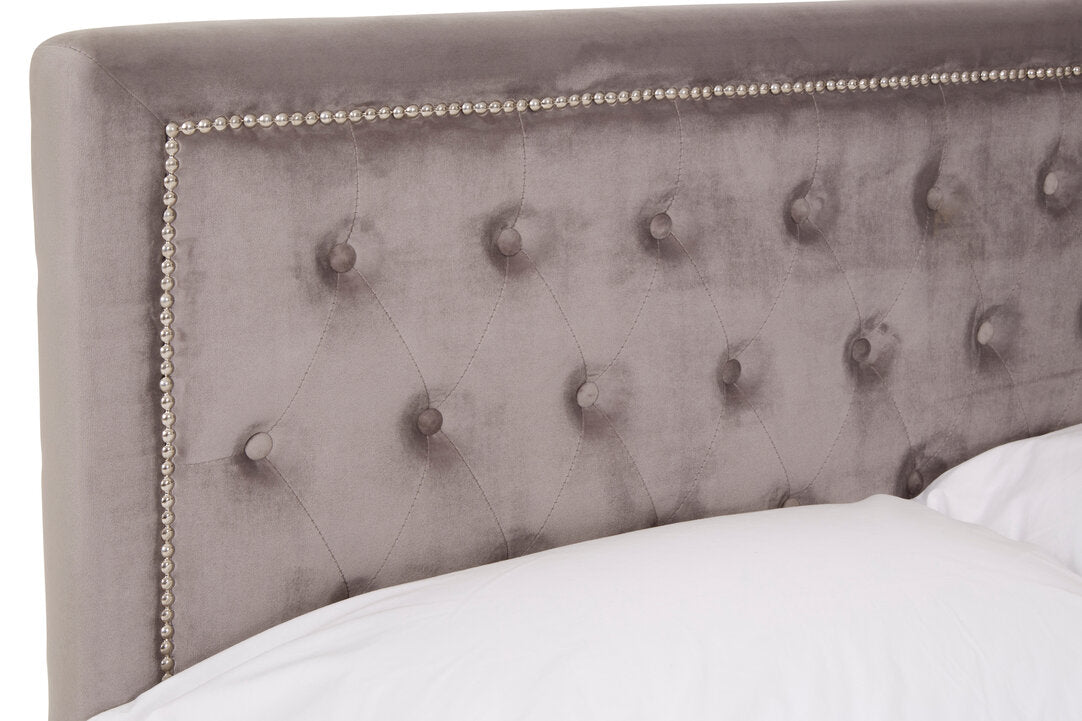 Hadley Grey Velvet Ottoman Bed Double