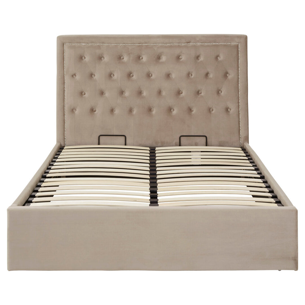 Hadley Mink Velvet Ottoman Double Bed