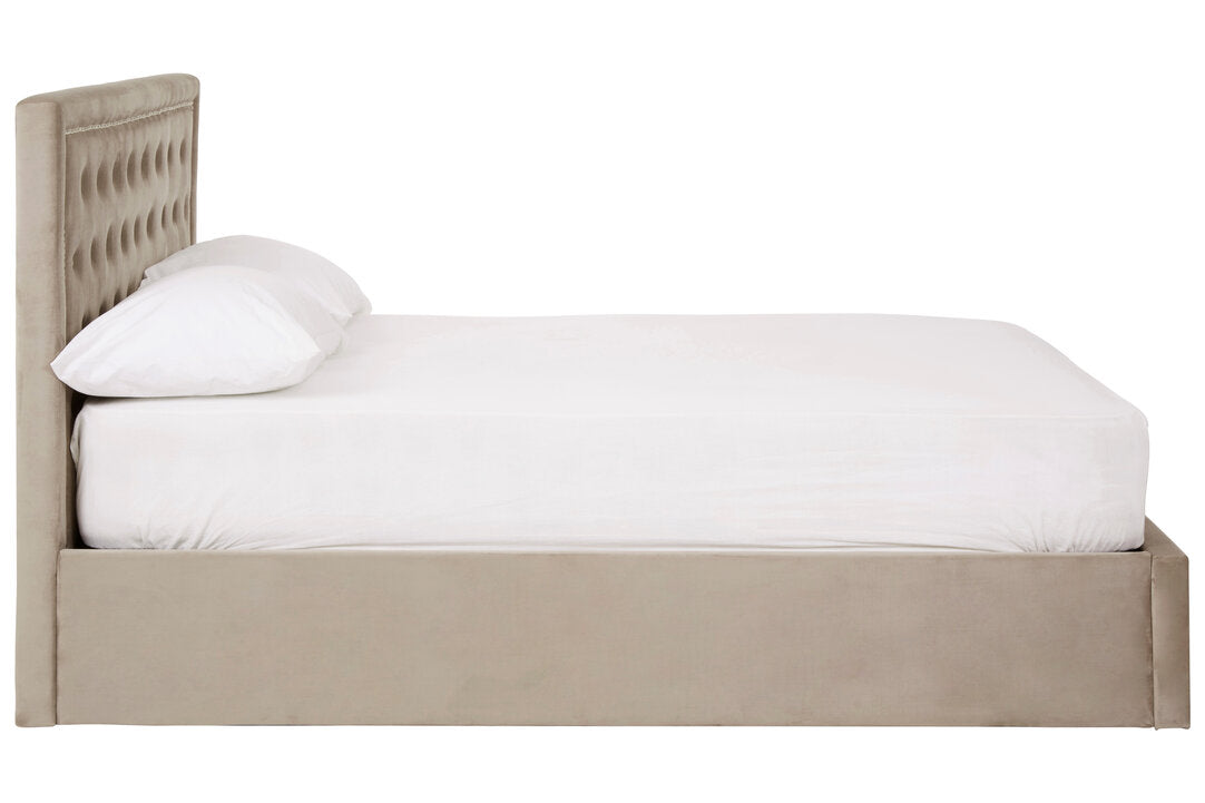 Hadley Mink Velvet Ottoman Double Bed