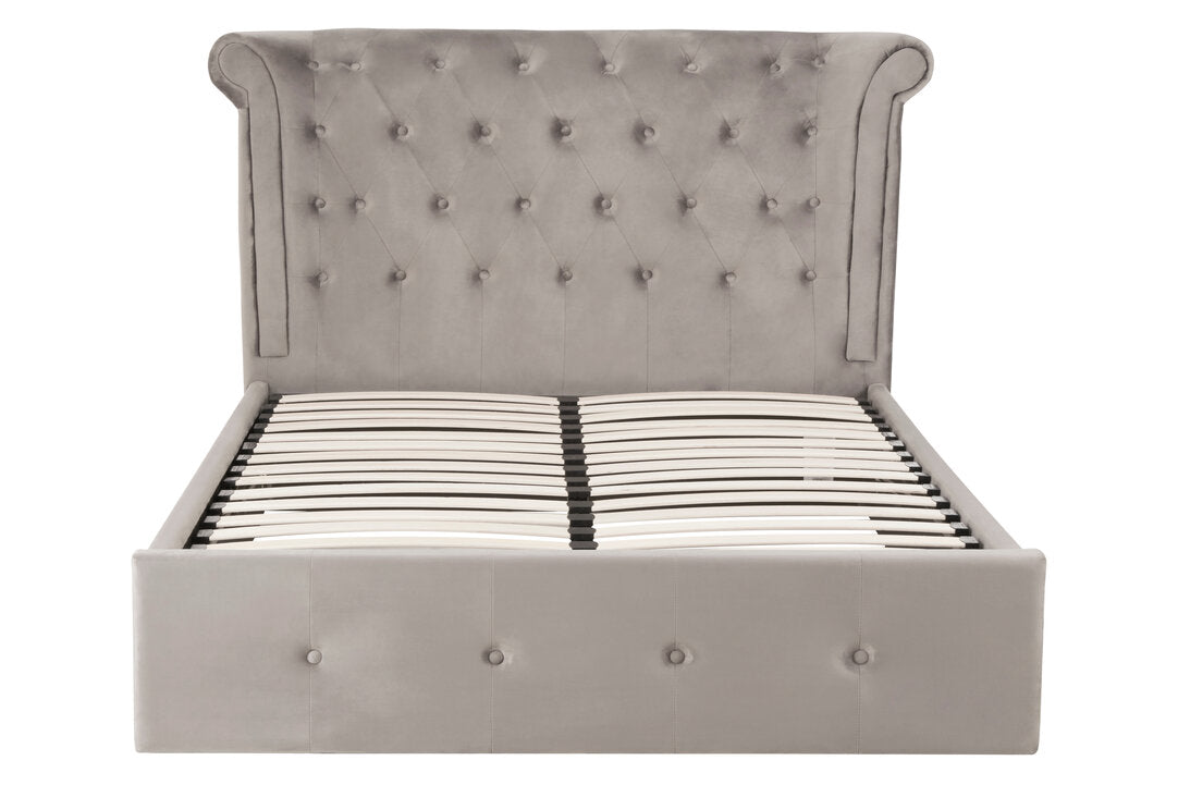 Madison Grey Velvet Ottoman Double Bed