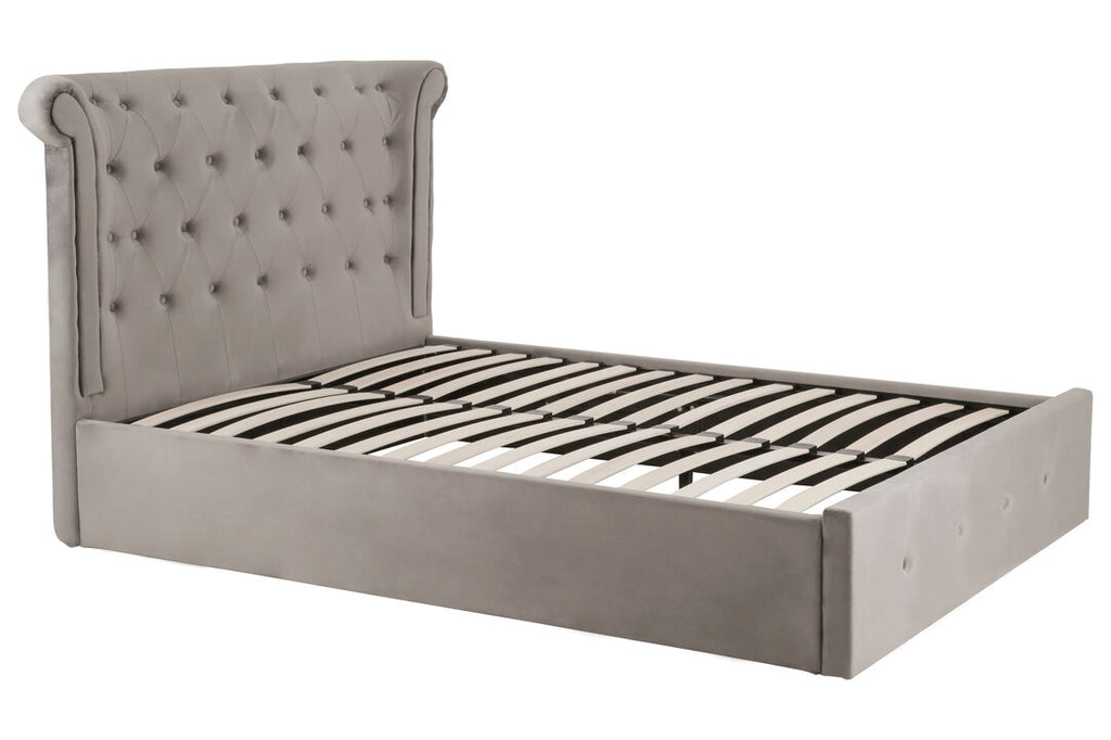 Madison Grey Velvet Ottoman Double Bed