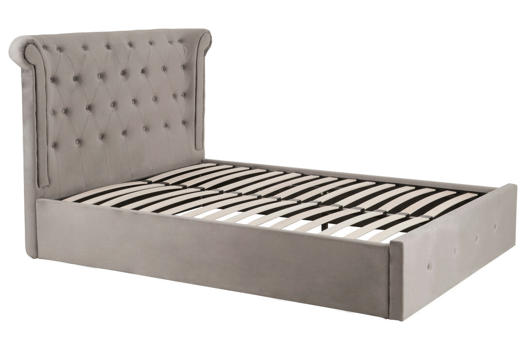 Madison Grey Velvet Ottoman Double Bed