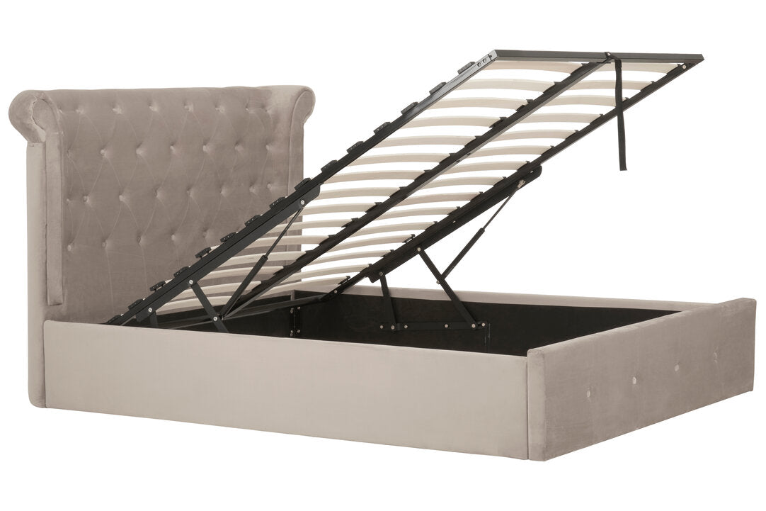 Madison Mink Velvet Ottoman Double Bed