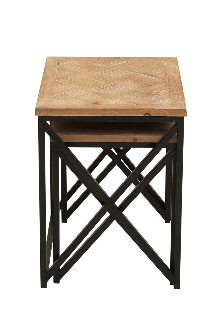 Kendra Parquet Fir Wood Set Of Two Nesting Tables