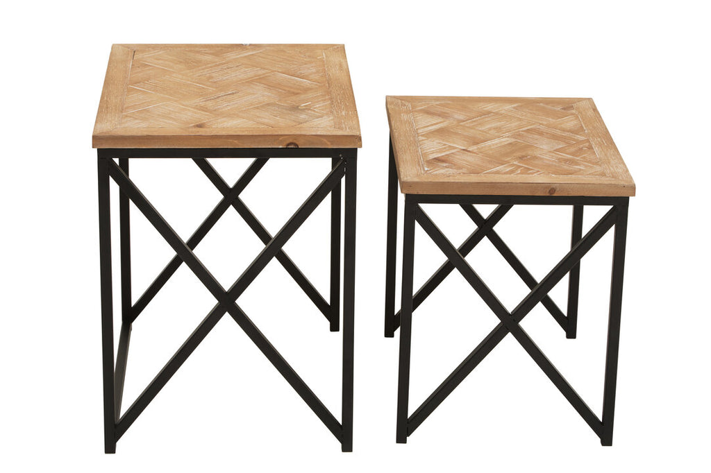 Kendra Parquet Fir Wood Set Of Two Nesting Tables