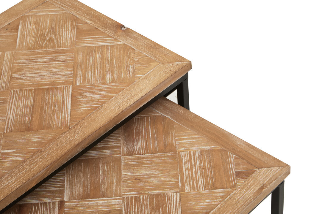 Kendra Parquet Fir Wood Set Of Two Nesting Tables