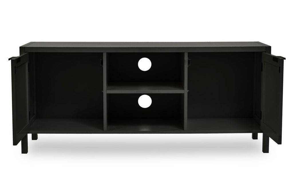 Shaniya Black Wood and Rattan Media Unit