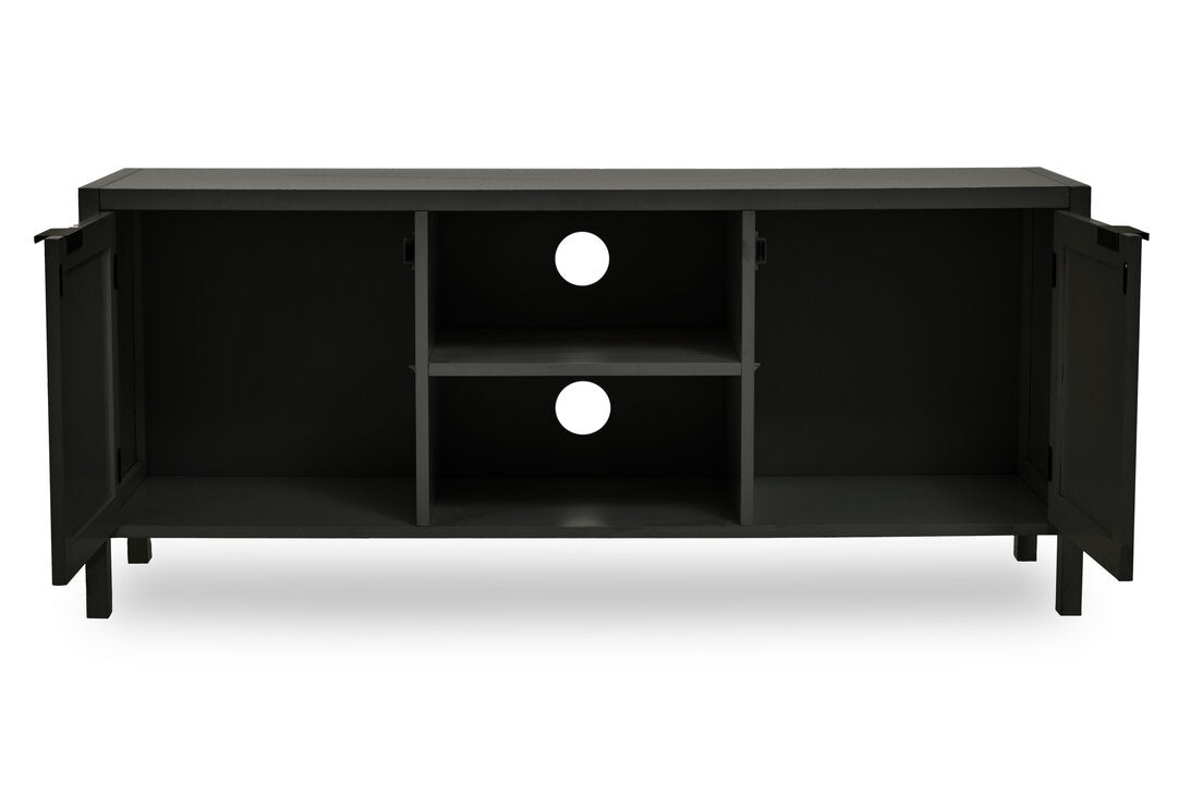 Shaniya Black Wood and Rattan Media Unit