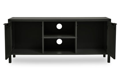 Shaniya Black Wood and Rattan Media Unit