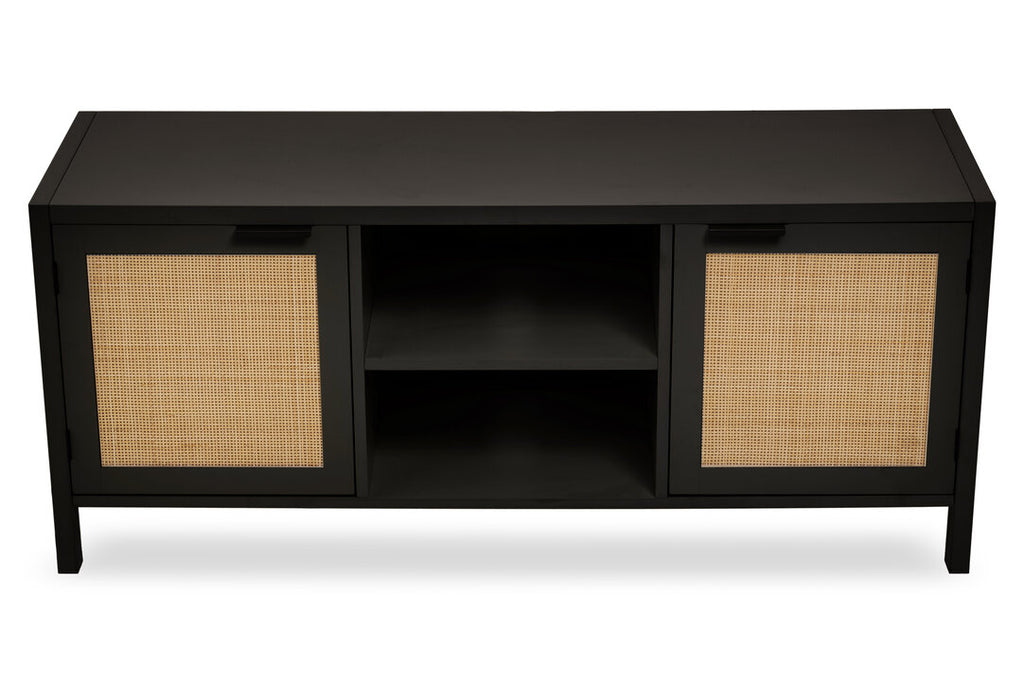 Shaniya Black Wood and Rattan Media Unit