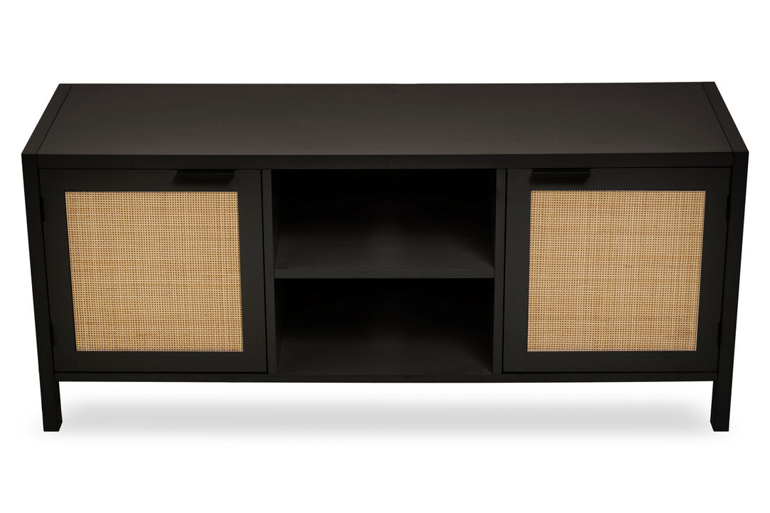 Shaniya Black Wood and Rattan Media Unit