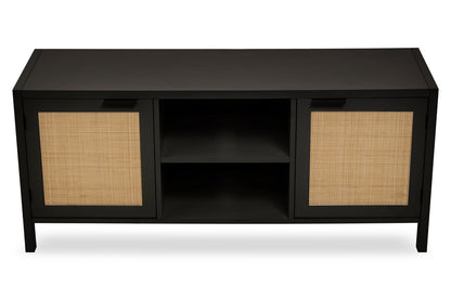 Shaniya Black Wood and Rattan Media Unit