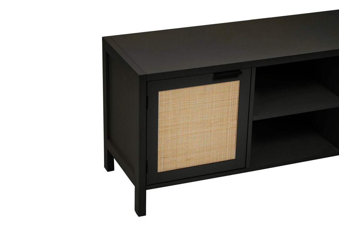 Shaniya Black Wood and Rattan Media Unit