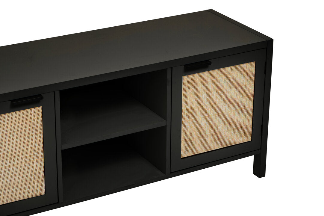 Shaniya Black Wood and Rattan Media Unit