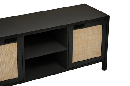 Shaniya Black Wood and Rattan Media Unit