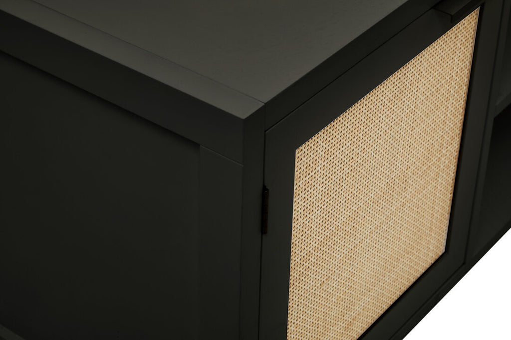 Shaniya Black Wood and Rattan Media Unit