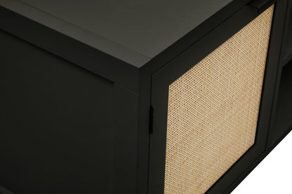 Shaniya Black Wood and Rattan Media Unit