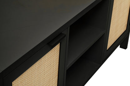Shaniya Black Wood and Rattan Media Unit