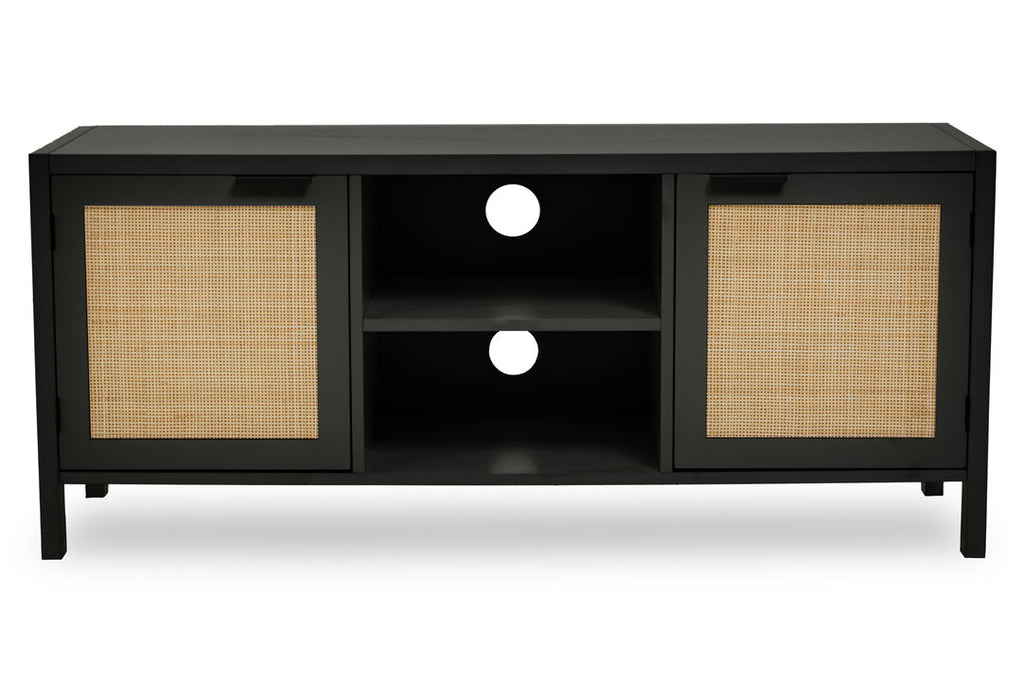 Shaniya Black Wood and Rattan Media Unit