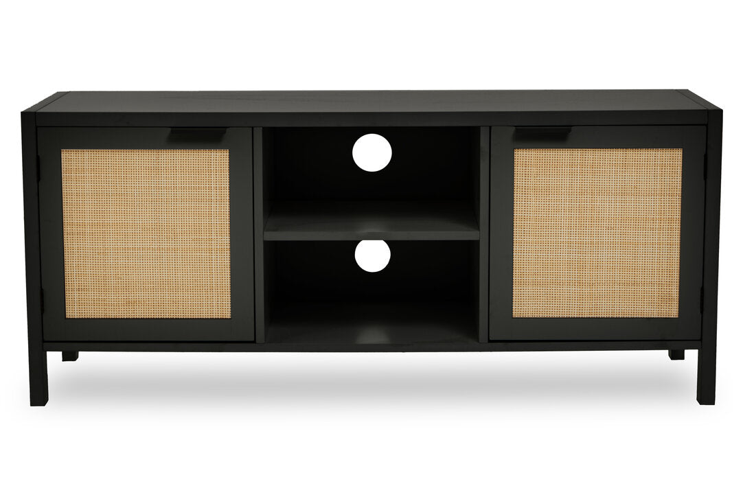 Shaniya Black Wood and Rattan Media Unit