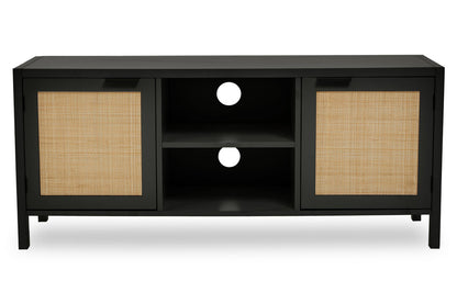 Shaniya Black Wood and Rattan Media Unit
