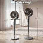 20dB Silent Standing Fan, 70°+90° Auto Oscillating Fan with 12 Speeds, LED Light, Air Circulator, Remote Control, 12H Timer, for Bedroom, 46 Inch, Grey