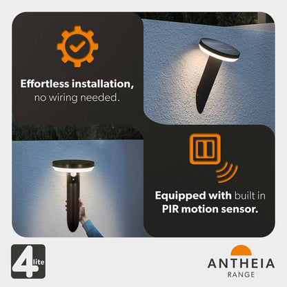4lite Antheia Solar IP54 Die-Cast Aluminium LED Outdoor Wall Light with Built in PIR Motion Sensor