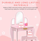HOMCOM Kids Dressing Table Set, with Mirror and Drawer - Pink