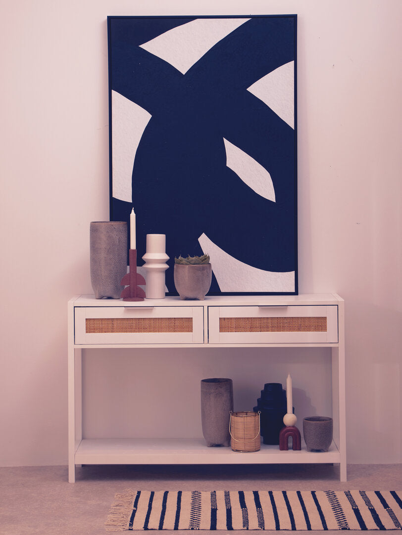 Shaniya White Wood and Rattan Two Drawer Console Table