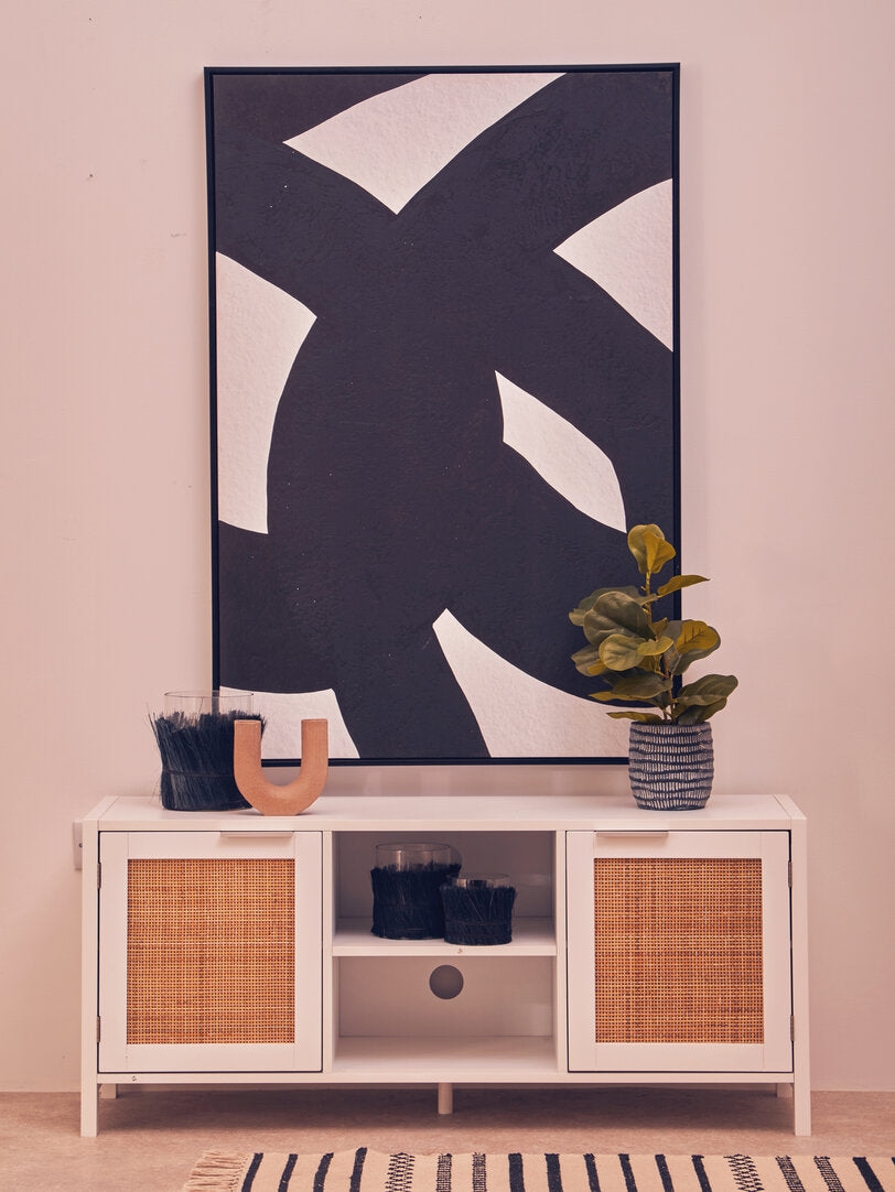 Shaniya White Wood and Rattan Media Unit