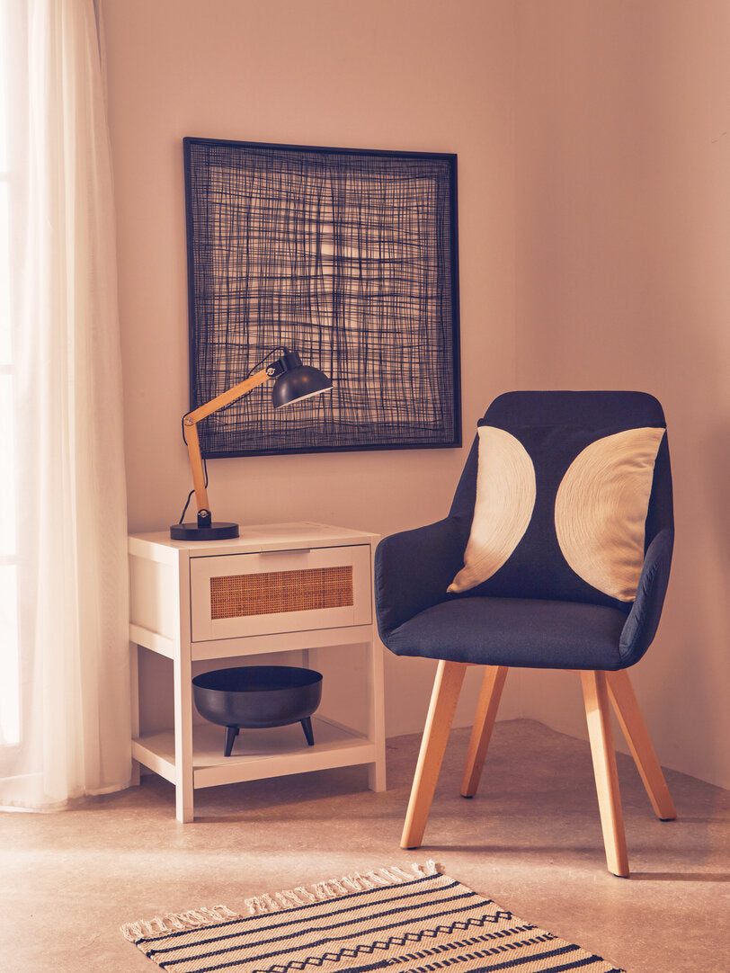 Shaniya White Wood and Rattan One Drawer Side Table