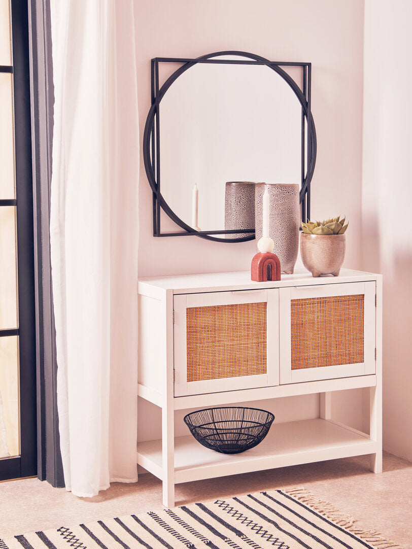Shaniya White Wood and Rattan Two Drawer Side Cabinet
