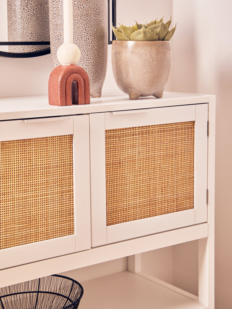Shaniya White Wood and Rattan Two Drawer Side Cabinet