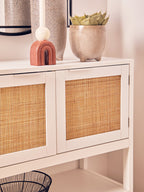 Shaniya White Wood and Rattan Two Drawer Side Cabinet