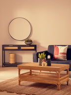 Shaniya Black Wood and Rattan Two Drawer Console Table