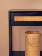Shaniya Black Wood and Rattan Two Drawer Console Table