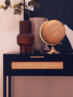 Shaniya Black Wood and Rattan Two Drawer Console Table