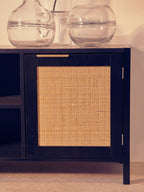 Shaniya Black Wood and Rattan Media Unit