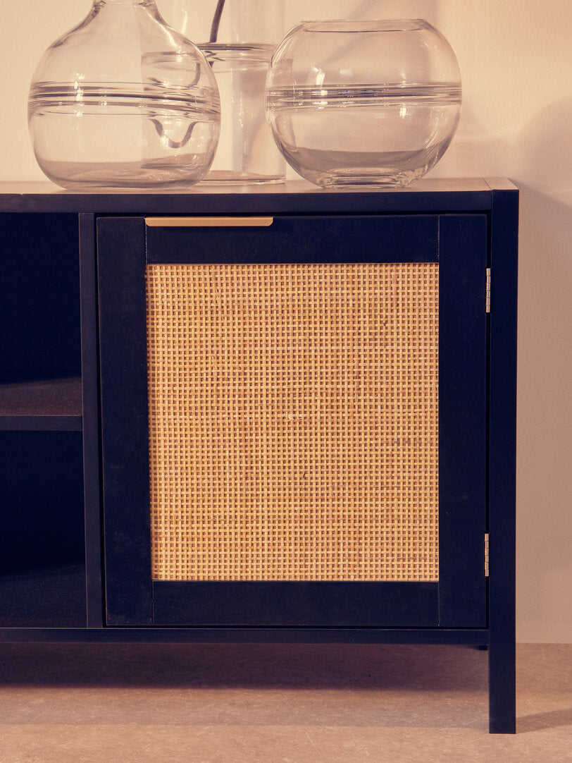 Shaniya Black Wood and Rattan Media Unit