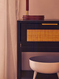 Shaniya Black Wood and Natural Rattan One Drawer Bedside Table