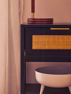 Shaniya Black Wood and Natural Rattan One Drawer Bedside Table